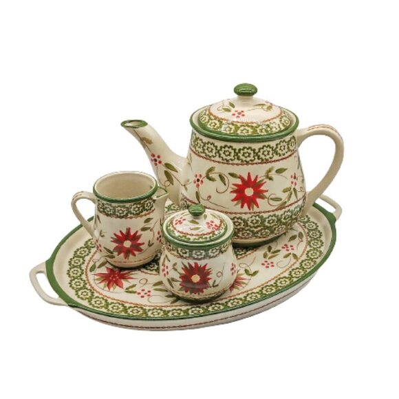 Temptations Old World Green 4-Pc. Ceramic Tea Set - Picture 1 of 16